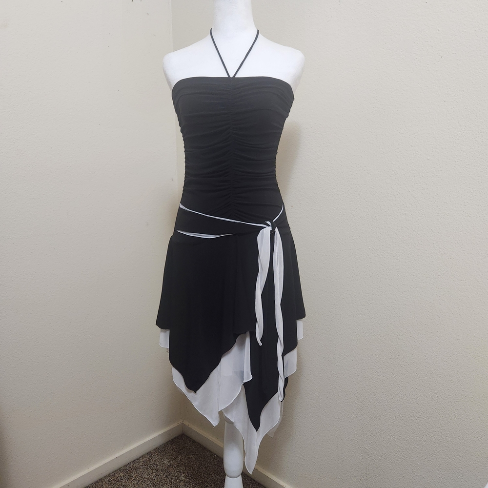 Vtg 90s Y2K Capricho Fairy Dress M Black Halter Asym Hem Party Whimsigoth Witchy - Picture 6 of 16